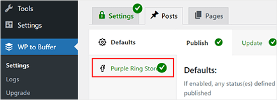 Selecting a social media channel in the WP to Buffer plugin Selecting a social media channel in the WP to Buffer plugin
