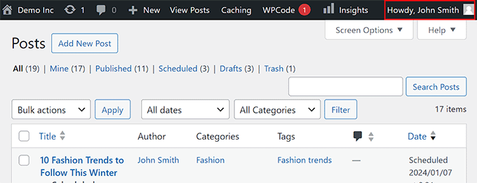 Modifier "Howdy" dans la barre d'administration Modifier "Howdy" dans la barre d'administration