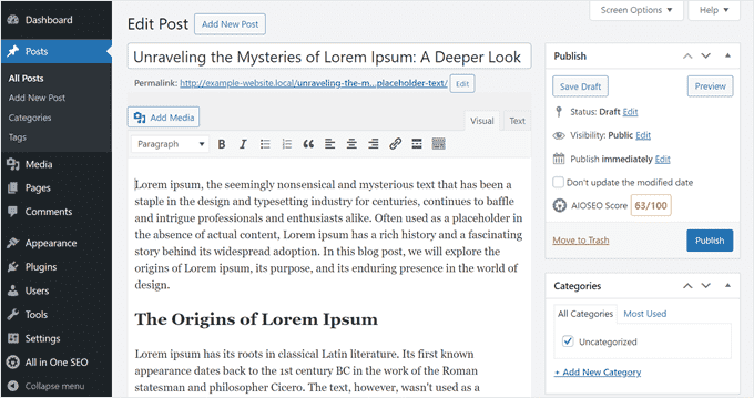 The WordPress classic editor The WordPress classic editor