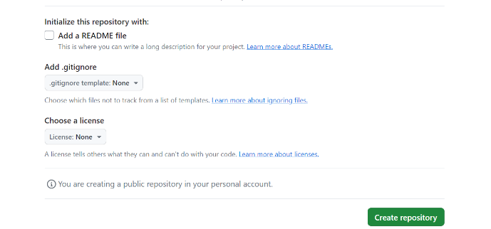 Creating a new repository for your WordPress theme on GitHub Click the create repo button