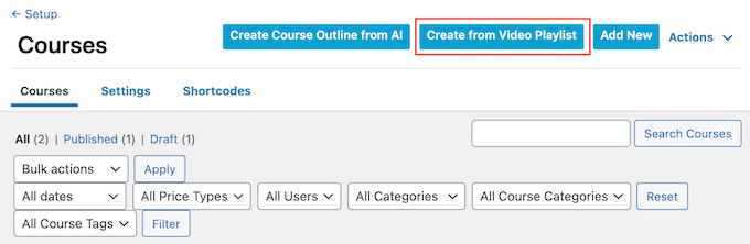 ビデオプレイリストに基づいたコースの作成 ビデオプレイリストに基づいたコースの作成
