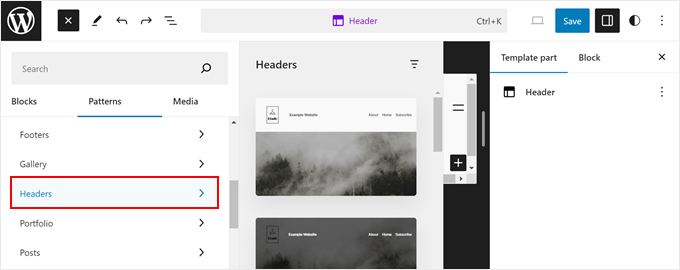 Finding WordPress header patterns in the Full Site Editor Finding WordPress header patterns in the Full Site Editor