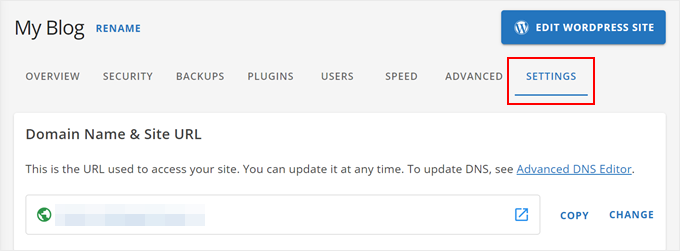 HostGatorの設定セクションを開く