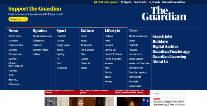 ニュースサイトのナビゲーションメニュー ニュースサイトのナビゲーションメニュー