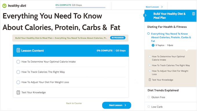 LearnDashを使用して作成されたオンラインコースの例 LearnDashを使用して作成されたオンラインコースの例