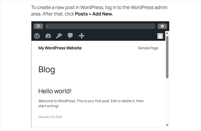 Un esempio di WordPress Playground incorporato quando allineato