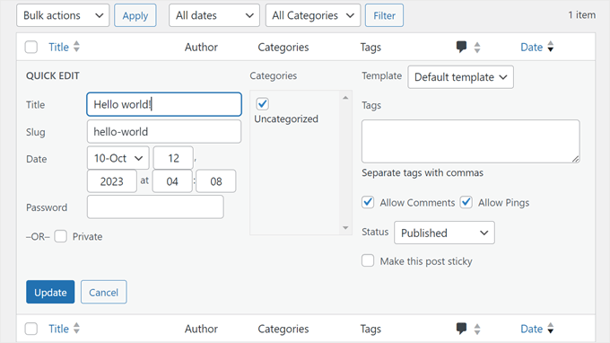 The Quick Edit feature for WordPress blog posts The Quick Edit feature for WordPress blog posts