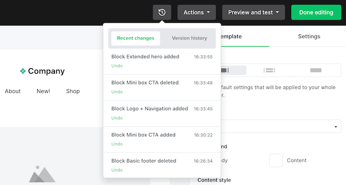 Accesso alla cronologia delle versioni di MailerLite