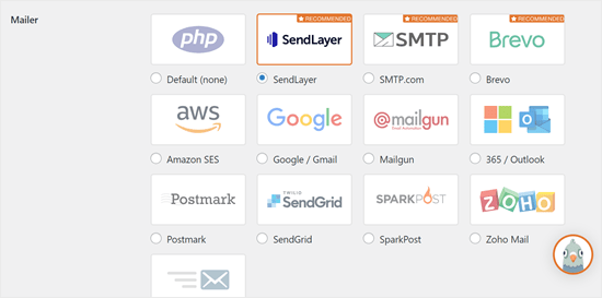 WP Mail SMTP's mailer options WP Mail SMTP's mailer options