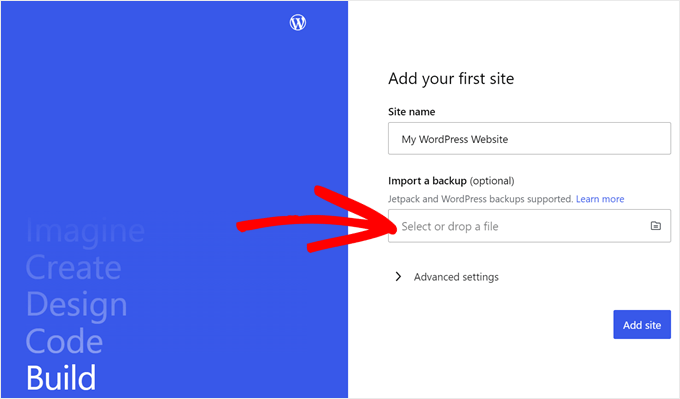 Trascinamento di un file zip di Playground in Studio di WordPress.com
