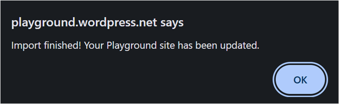 Importazione riuscita di un repository o percorso GitHub in WordPress Playground