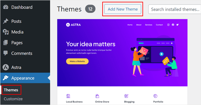 Adding a new WordPress theme in the admin area Adding a new WordPress theme in the admin area