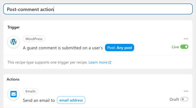 Un exemple de création d'une action post-commentaire avec Uncanny Automator