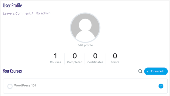 LearnDashを使用して作成された学習者プロファイルの例 LearnDashを使用して作成された学習者プロファイルの例