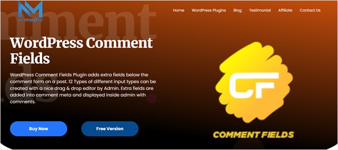 La page de destination du plugin Champs de commentaires WordPress