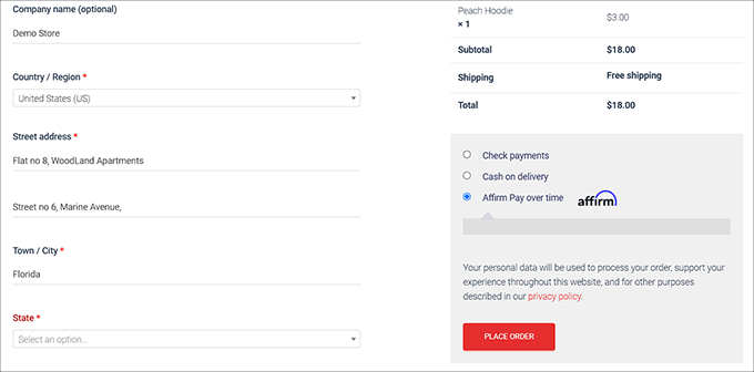 WooCommerceでのAffirm決済プレビュー WooCommerceでのAffirm決済プレビュー