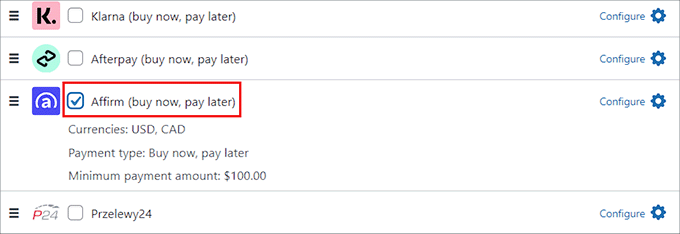 Affirmのチェックボックスをオンにする Affirmのチェックボックスをオンにする