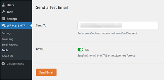 Sending a test email using WP Mail SMTP Sending a test email using WP Mail SMTP