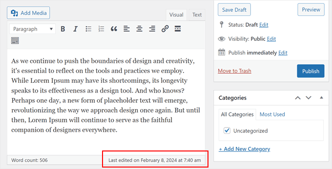Example of the autosave feature in the classic editor Example of the autosave feature in the classic editor