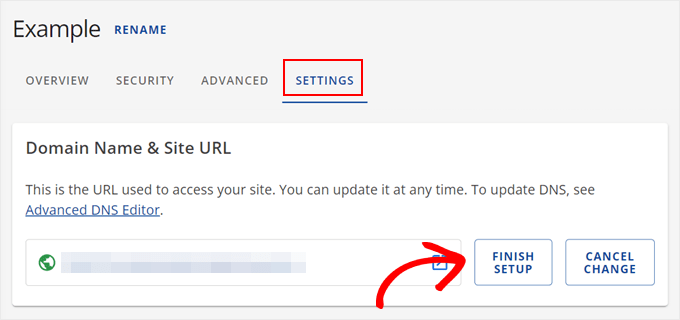 Clicking the Finish Setup button in Bluehost Clicking the Finish Setup button in Bluehost