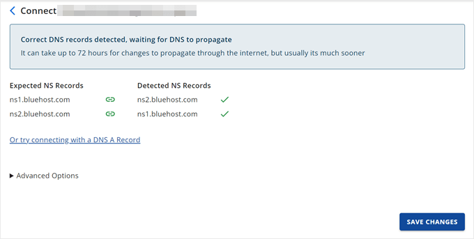 Finishing the setup for adding an external domain in Bluehost Finishing the setup for adding an external domain in Bluehost