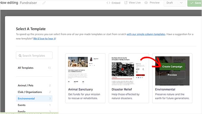 Scegli un modello di campagna