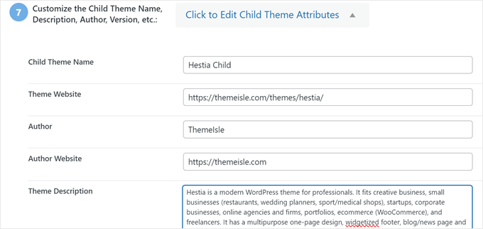 Filling out the child theme details in Child Theme Configurator Filling out the child theme details in Child Theme Configurator
