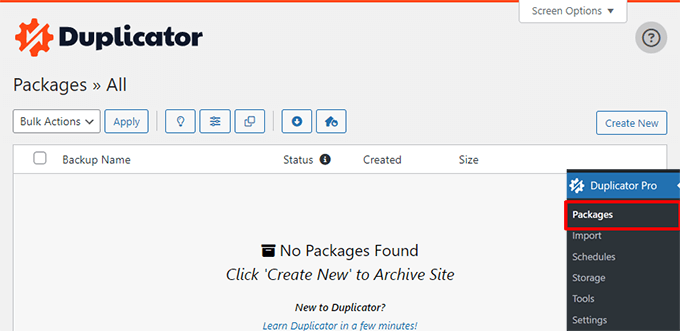 Créer un nouveau package dans Duplicator Créer un nouveau package dans Duplicator