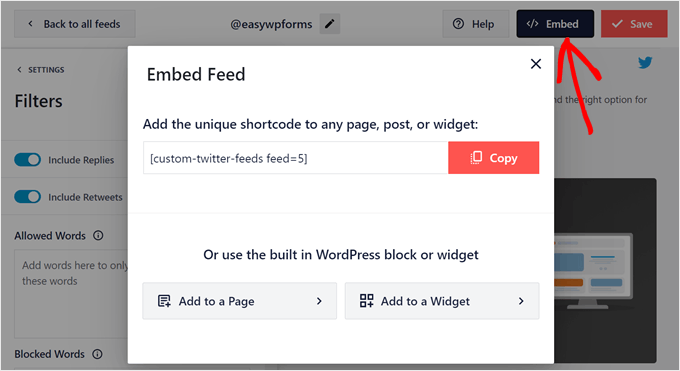La ventana emergente de Feed Embebido de Twitter en Smash Balloon La ventana emergente de Feed Embebido de Twitter en Smash Balloon