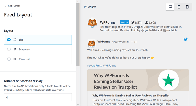 Personalizando el diseño del Feed de Twitter en Smash Balloon Personalizando el diseño del Feed de Twitter en Smash Balloon