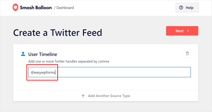 Eligiendo una fuente de Feed de Twitter en Smash Balloon Eligiendo una fuente de Feed de Twitter en Smash Balloon