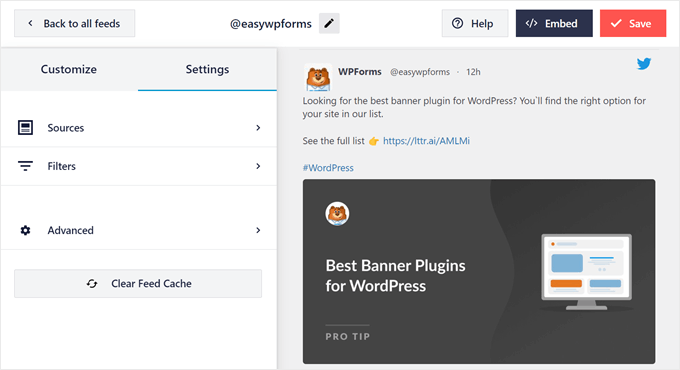 Personalizando la configuración del Feed de Twitter en Smash Balloon Personalizando la configuración del Feed de Twitter en Smash Balloon