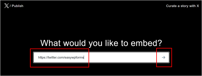 Insertando una URL de Twitter en el sitio web de Twitter Publish Insertando una URL de Twitter en el sitio web de Twitter Publish