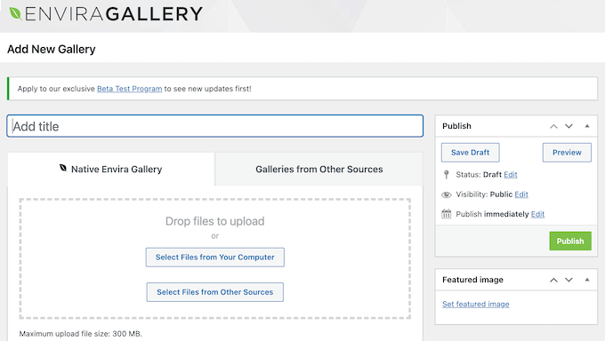 Creating a gallery using the Envira Gallery plugin for WordPress
