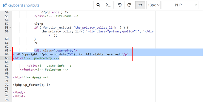 Replacing the WordPress footer links in footer.php inside Bluehost file manager Replacing the WordPress footer links in footer.php inside Bluehost file manager