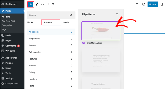 Ein Muster zu einem Beitrag hinzufügen Ein Muster zu einem Beitrag hinzufügen