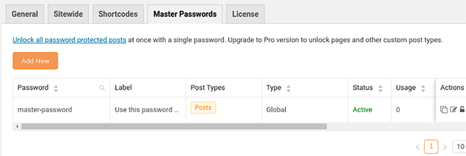 Master password feature