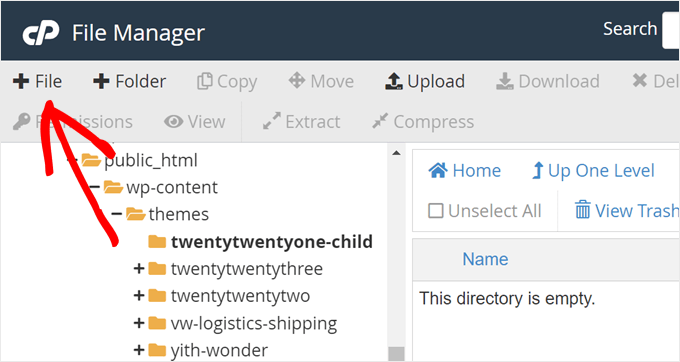 Creating a new file in Bluehost file manager Creating a new file in Bluehost file manager