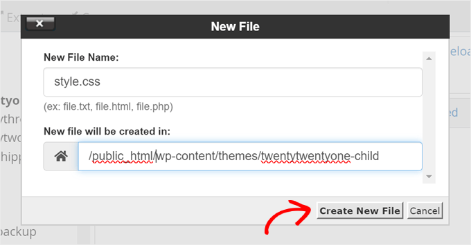 Creating a new stylesheet file in Bluehost file manager Creating a new stylesheet file in Bluehost file manager