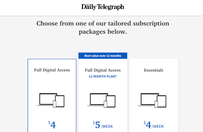 An example of a news website, with a paywall