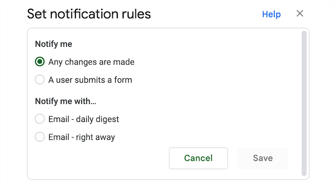Setting up notifications for your online spreadsheets Setting up notifications for your online spreadsheets