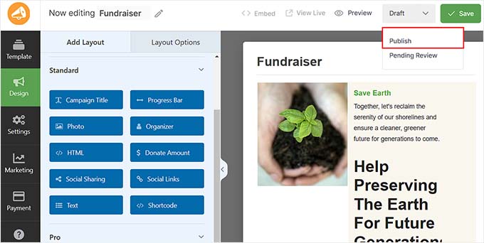 Pubblica modulo di donazione