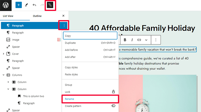 Redenumiți orice bloc