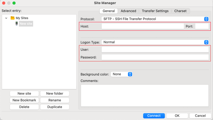 Adding SFTP Details in FileZilla Adding SFTP Details in FileZilla