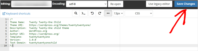 Saving a stylesheet file in Bluehost file manager Saving a stylesheet file in Bluehost file manager