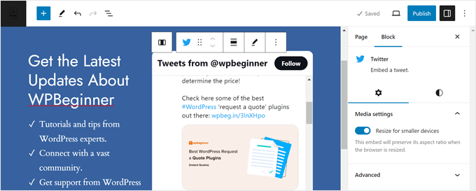 Publicar una página con un feed de Twitter Publicar una página con un feed de Twitter