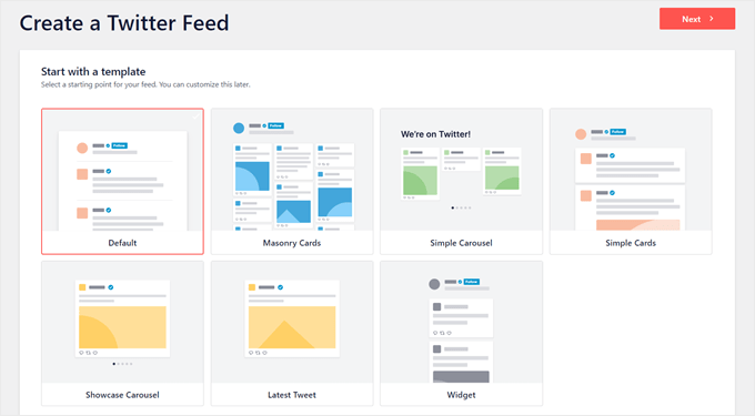 Eligiendo una plantilla de Feed de Twitter de Smash Balloon Eligiendo una plantilla de Feed de Twitter de Smash Balloon