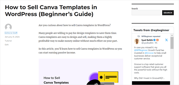 Ejemplo de un widget de Twitter en la barra lateral de WordPress Ejemplo de un widget de Twitter en la barra lateral de WordPress