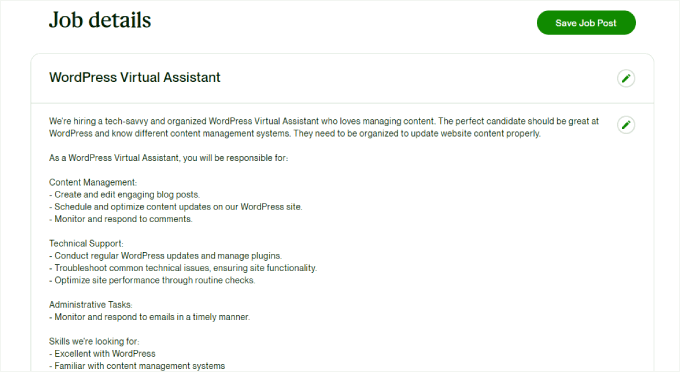 Upwork VA job details Upwork VA job details