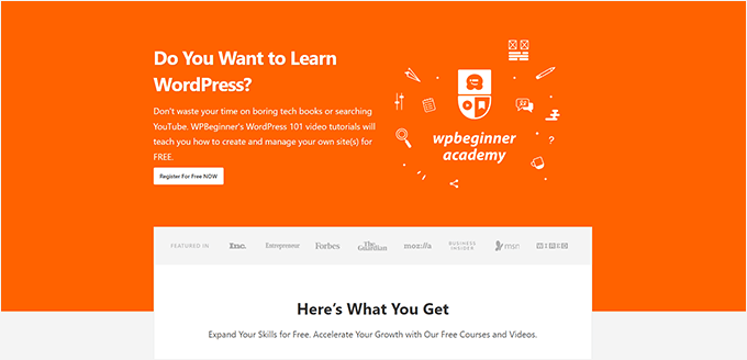WPBeginner video site sign up page